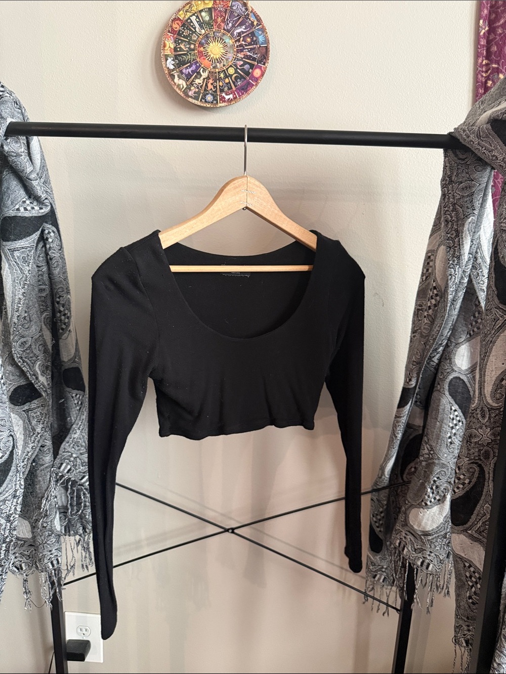 Naked Wardrobe Black Long-Sleeve Cropped Scoop Top - Picture 1 of 3